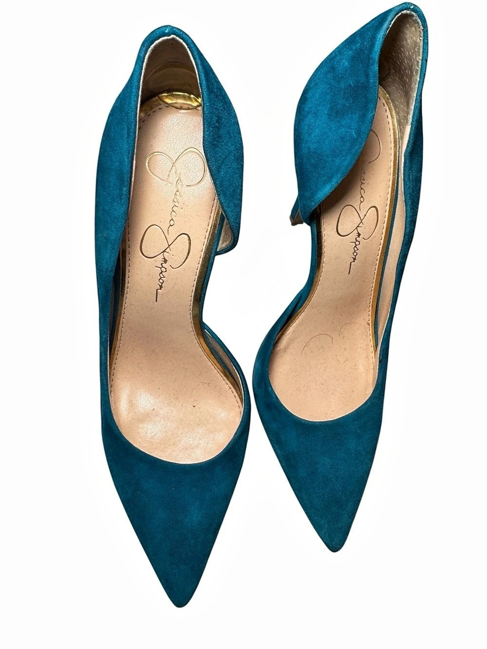 Jessica Simpson Teal Blue Suede Pointed-Toe D'Orsay Heels